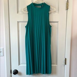 Plenty by Tracy Reece Teal Pleated High Neck Sleeveless Mini Dress - Size Medium